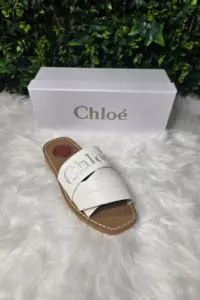 White Embroidered Slides