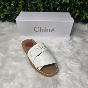 White Embroidered Slides