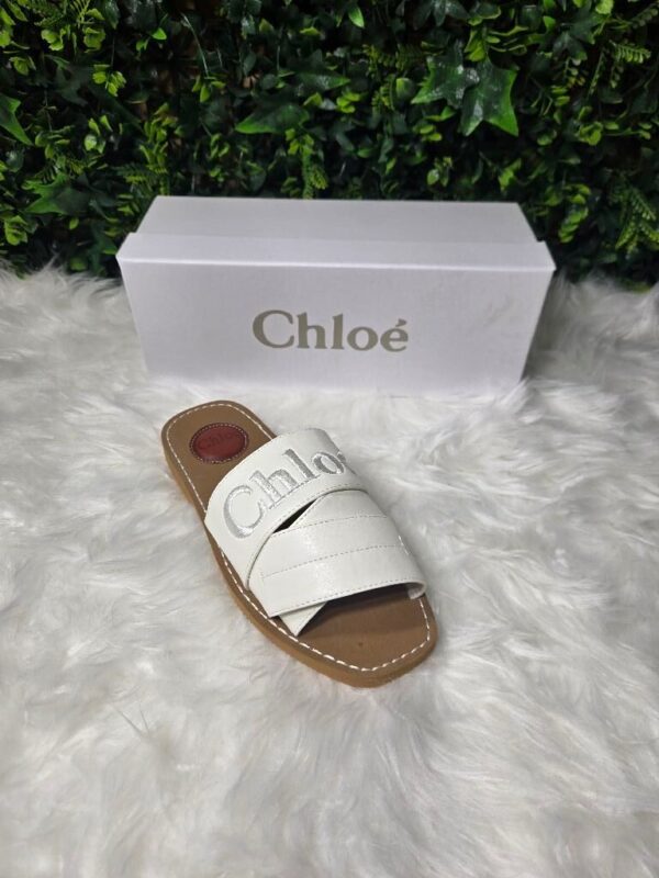 White Embroidered Slides