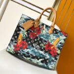 Hibiscus print leather bag