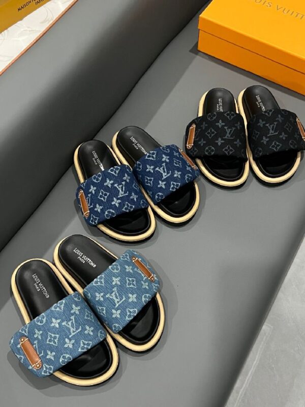 denim pillow slides